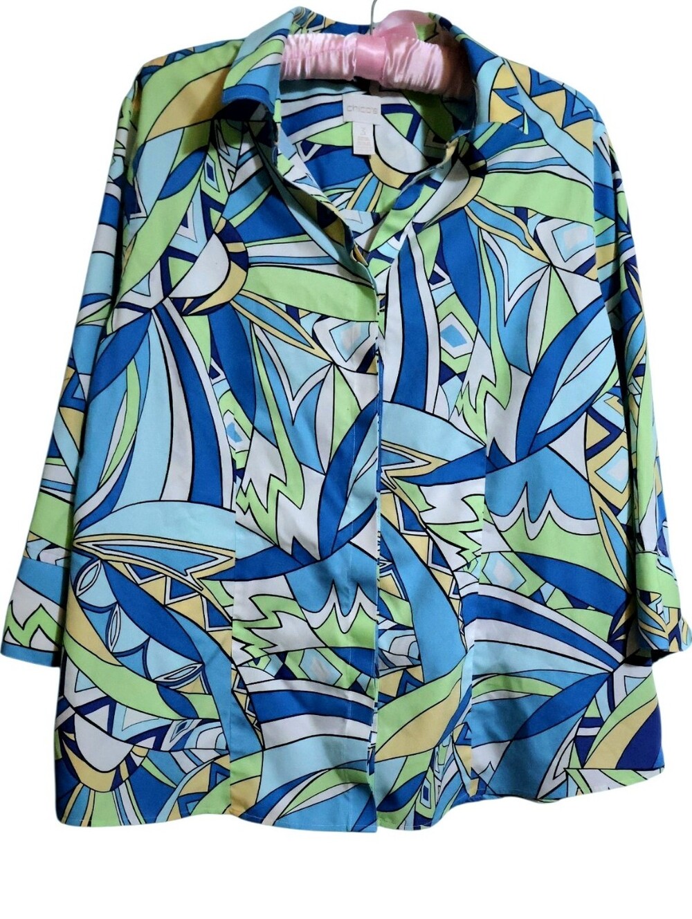 Chico's No-Iron Stretch Abstract Geometric  Button-Down Shirt - Chico's 3 (XL)